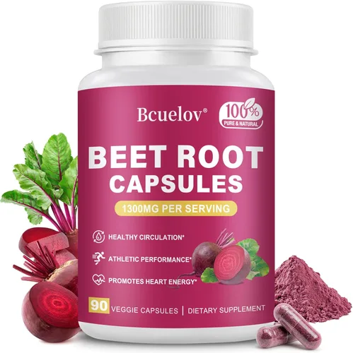 Cápsulas de raíz de remolacha | Cápsulas de polvo de remolacha pura de 1300 mg - Apoya la presión arterial, energía natural y resistencia - 90