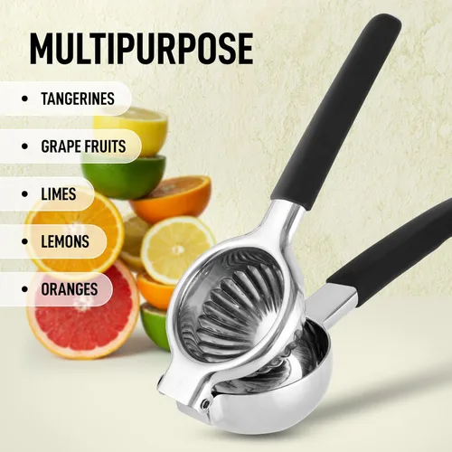 Miniatura 5 de Zulay Kitchen Exprimidor de limón de acero inoxidable, antideslizante, diseño ergonómico con cuenco exprimidor sólido y resistente, exprimidor negro