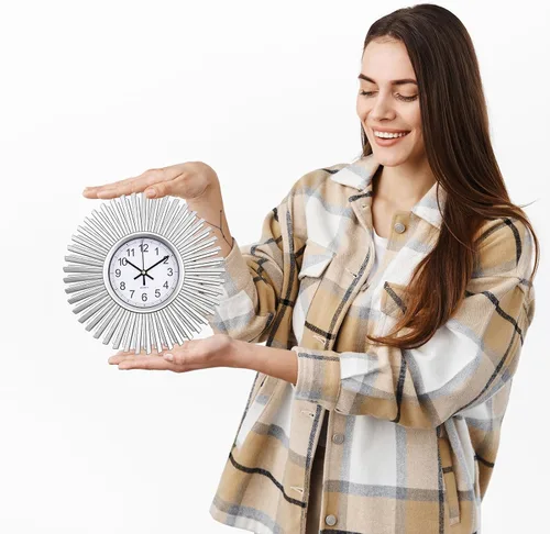 Miniatura 7 de Reloj de pared de cocina, reloj de pared plateado con forma de estrella de estallido, funciona con pilas, reloj de pared decorativo moderno de 10