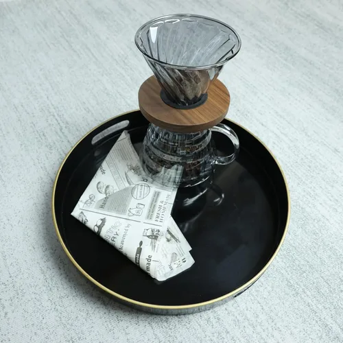 Miniatura 2 de Spsyrine Bandeja decorativa redonda negra, bandeja de plástico de 13 pulgadas con asas para otomana, mesa auxiliar, baño, cocina, sala de estar