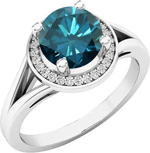 Miniatura 205 de Dazzlingrock Collection Anillo de compromiso redondo de 0.276 in con halo de diamante blanco y vástago dividido para ella en oro macizo de 14