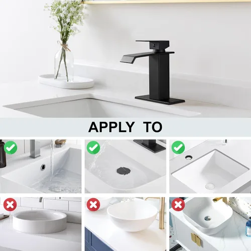 Miniatura 8 de Midanya Grifos de baño en cascada, grifo de lavabo de baño de una sola manija de 1 agujero, moderno grifo de lavabo de tocador de RV con drenaje