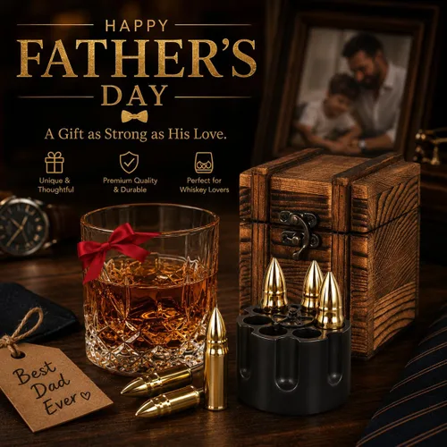 Miniatura 2 de EooCoo Regalos para el día del padre, juego de regalo de piedras de whisky con 6 piedras y caja, cubos de hielo reutilizables para bebidas