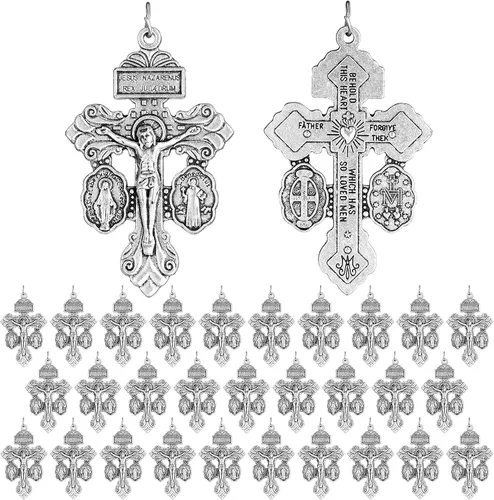 30 piezas de crucifijo católico para hacer rosarios a granel, dijes de cruz colgantes de 2.2 pulgadas, crucifijo de perdón para rosarios, Plateado