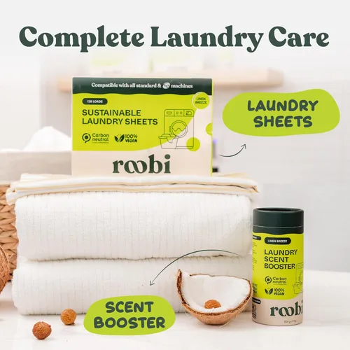 Miniatura 8 de Perlas de refuerzo de aroma para ropa sostenibles Roobi. Perlas de fragancia Linen Breeze para lavandería. Hasta 20 ciclos de lavado. Carbono