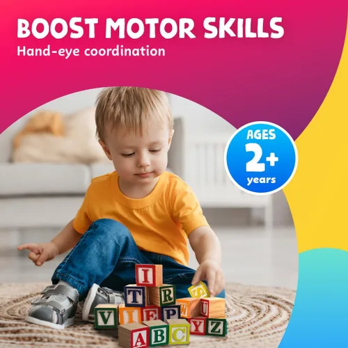 Miniatura 2 de 30 bloques con letras de colores de Skoolzy Juguete de construcción en madera ABC, para bebés, guarderías y preescolar Bloques de madera de lectura