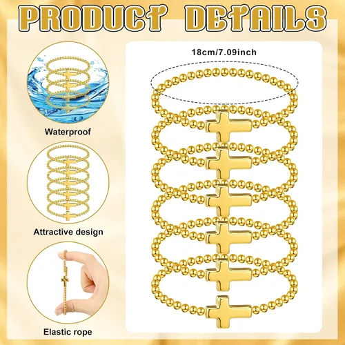 Miniatura 3 de Cross Bracelets for Women Christian Bracelets Bulk Beaded Religious Gifts Jesus Faith Bracelet Stretch Stackable Church Jewelry Gift Communion Dorado