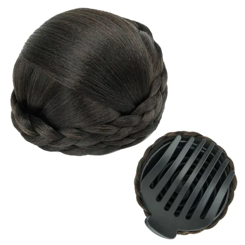 Miniatura 8 de IMISSU Trenzado Chignon Dancer Hair Donut Hairpieces Scrunchie Claw Hair Moño Updo para bodas y fiestas (M3 rubio ceniza)