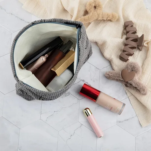 Miniatura 7 de Bolsa de maquillaje para mujeres, bolsa de cosméticos de pana con diseño estético, bolsa de mano para damas, estuche para lápices para niñas, lindo