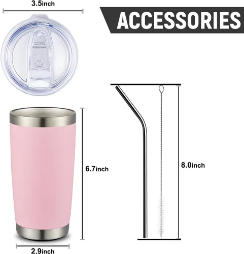 Miniatura 3 de COMOOO Taza de viaje de acero inoxidable de doble pared aislada al vacío de 20 onzas con tapa y pajita, taza de café aislada con recubrimiento