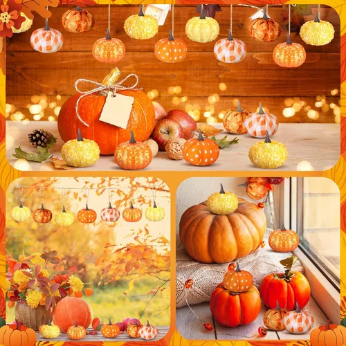 Miniatura 4 de Libima 12 piezas de adornos de árbol de calabaza de Acción de Gracias, decoración de árbol de otoño, decoración de mini bola de calabaza, adornos