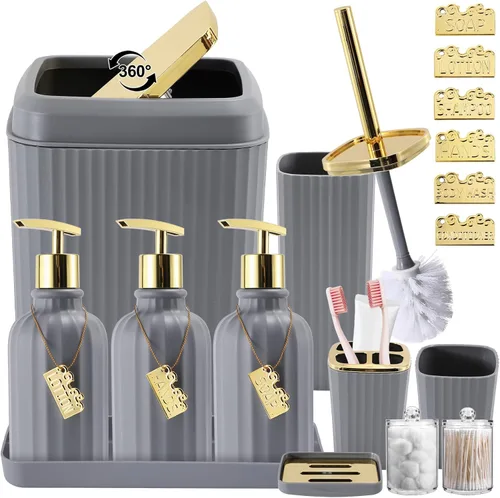 Miniatura 60 de 21PCS Bathroom Sets with Shower Curtain and Rugs Bathroom Accessories Set Beige Bathroom Set Complete with Trash Can, Toilet Brush, Qtip Holder &