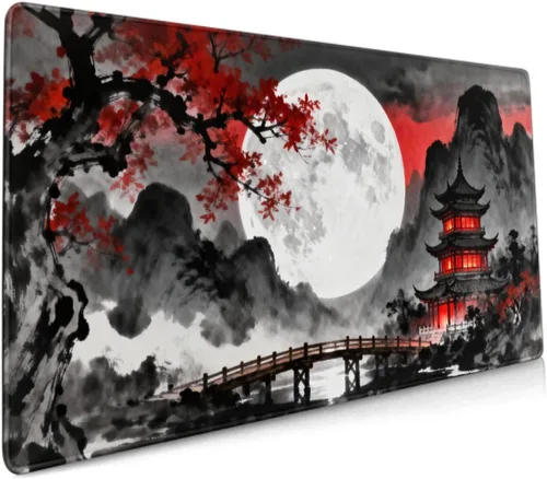 Miniatura 8 de Alfombrilla de mouse para juegos de acuarela japonesa negra y blanca con flor de cerezo de 35.4 x 15.7 pulgadas, XXL extendida, alfombrilla de mouse