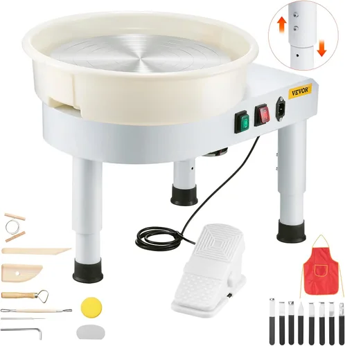 Miniatura 11 de VEVOR Rueda de cerámica para adultos, máquina formadora de ruedas de cerámica de 11 pulgadas/28cm, pierna de elevación ajustable de 0 a 6 pulgadas