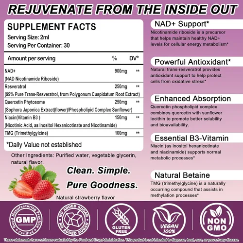 Miniatura 2 de NAD+ Suplementos para hombres y mujeres, suplemento liposomal Nad+ alternativo NMN extra fuerte con resveratrol quercetina para energía celular