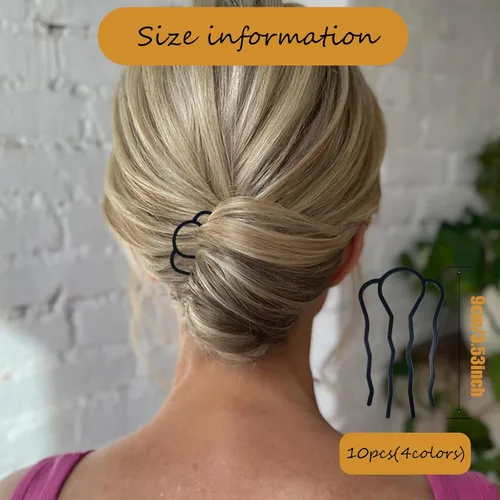 Miniatura 2 de 10 peines laterales para el cabello, clip de horquilla de metal, peine de giro francés, barra updo, herramientas de peinado en forma de U, Multicolor