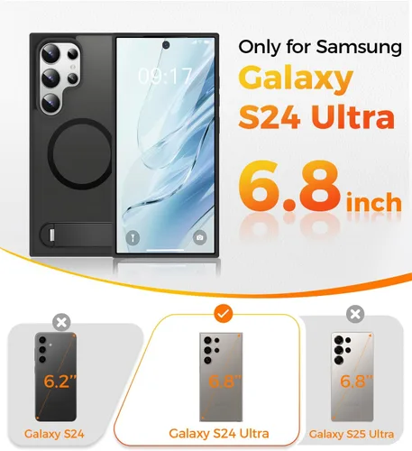 Miniatura 7 de Reukdnv Funda magnética para Galaxy S24 Ultra con soporte de metal duradero, protección contra caídas de grado militar, compatible con MagSafe