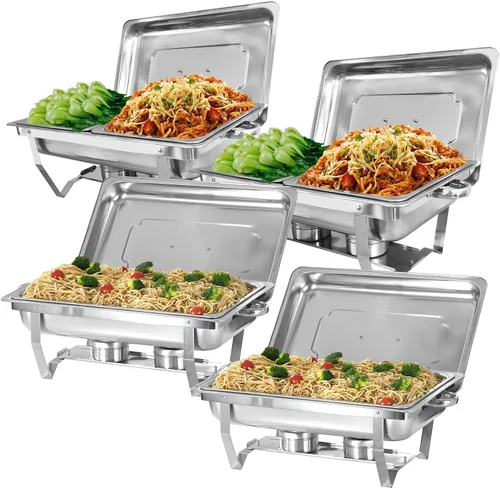 Miniatura 11 de Juego de 5 platos de roce para bufé, juego de 8 cuartos de galón de platos de roce dorados para bufé con bandeja de alimentos de tamaño completo
