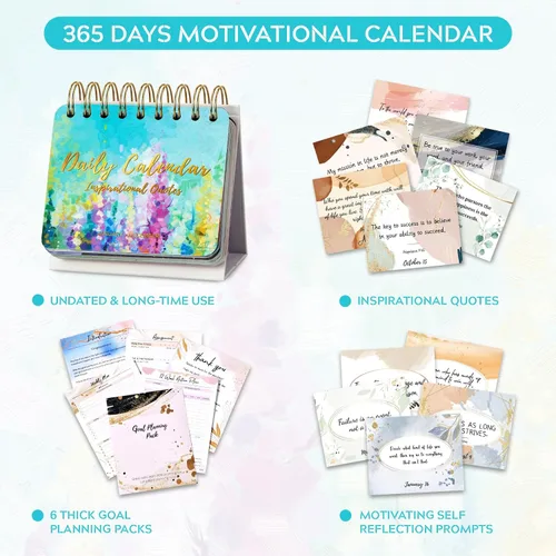 Miniatura 3 de Calendario motivacional - Calendario de pie con volteo inspirador, citas inspiradoras, 12.2 cm x 14 cm, Calendario perpetuo de escritorio