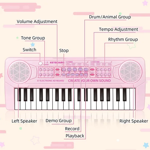 Miniatura 4 de Teclado de piano para niños, teclado de 37 teclas, juguetes musicales con micrófono, altavoz dual, juguetes de piano, regalos de cumpleaños