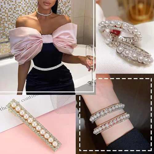 Miniatura 6 de Adornos de diamantes de imitación de 1 yarda con elegante cadena de diamantes de imitación de cristal de perlas para decoración de bricolaje