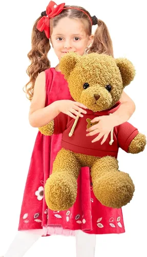 Miniatura 4 de Oso de peluche de 11.8 pulgadas, lindo oso de peluche con capucha para niños, rojo