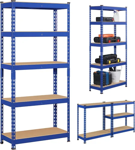 Miniatura 8 de Topeakmart Estantes utilitarios de 5 niveles, estantes de almacenamiento de metal, estanterías ajustables, montaje sin tornillos, estantes de Azul