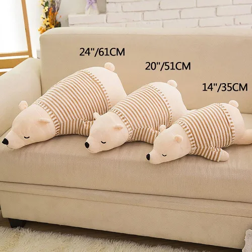 Miniatura 3 de MMTTAO Oso Polar Relleno Juguete de Peluche de 14 Pulgadas Pequeño Oso Blanco Durmiente Peluches Suaves Lindas Muñecas de Colección Almohada Cojín