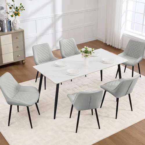 Miniatura 26 de Silla de Comedor, Sillas de Comedor Modernas con Cojines Gruesos, Sillas de Comedor de Cocina y Salón Tapizadas en Cuero Sintético con Patas Negro