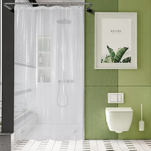 Miniatura 67 de AmazerBath - Cortina de ducha de plástico, 70 x 72 pulgadas, cortina de ducha esmerilada de plástico, impermeable, pesada, gruesa, con 3 piedras