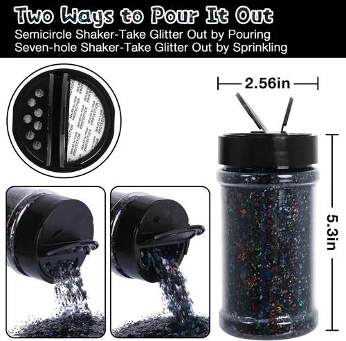 Miniatura 4 de Purpurina gruesa holográfica negra, 7.05 onzas (7.05 oz), purpurina para manualidades de resina, manualidades, vasos, slime, cosméticos y decoración