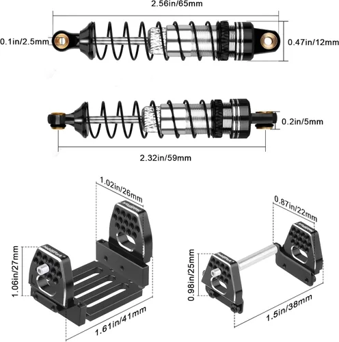 Miniatura 6 de HobbyPark Amortiguadores de aluminio de 2.323 in para TRX4M 1/18 Crawler Amortiguador Actualización con soportes de choque ajustables Torres de Negro
