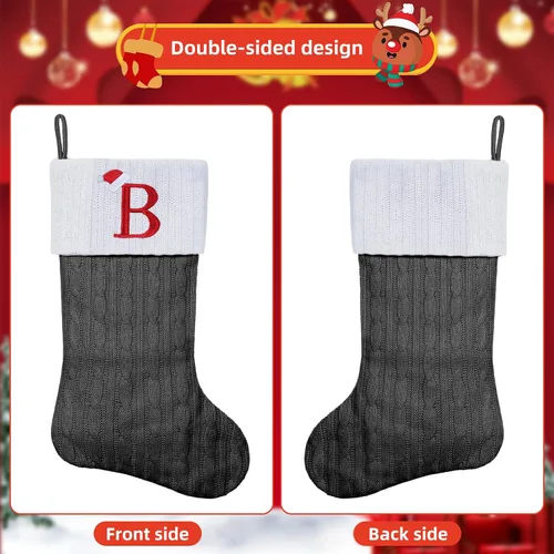Miniatura 3 de Medias de Navidad personalizadas de 19 pulgadas con iniciales bordadas, medias de Navidad de punto negro para decoraciones de vacaciones familiares