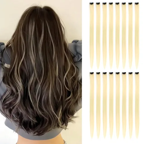 Extensiones de cabello rubio con clip, de un color, sintético, para Halloween, Navidad, fiesta, reflejos, 20 pulgadas, extensiones coloridas para 16