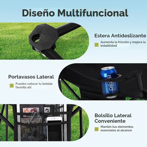Miniatura 7 de Silla de camping ALPHA CAMP 2 Pack Silla portátil con enfriador de 3 latas Silla plegable con bolsillo lateral y portavasos, plegable para camping