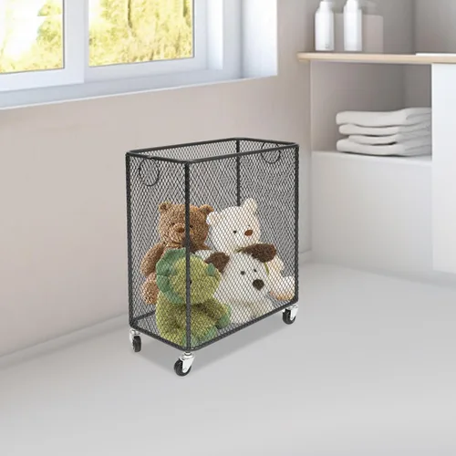 Miniatura 5 de Cesta de lavandería con ruedas, cestas grandes para ropa sucia, carrito de almacenamiento apilable con asas, organizador de alambre extraíble