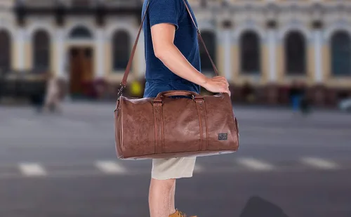 Miniatura 13 de Bolsa de viaje de cuero con bolsa para zapatos, bolsa impermeable para fin de semana, bolsa de lona de mano para hombres y mujeres, color negro