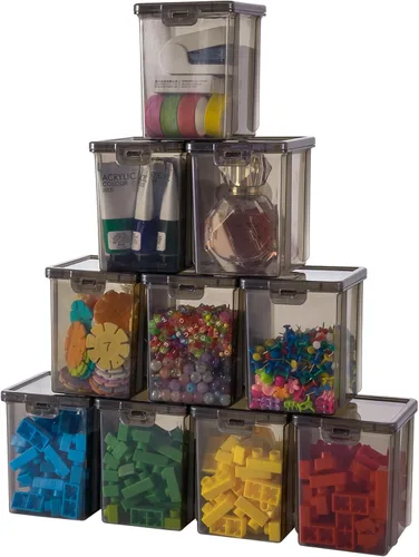 Miniatura 10 de Paquete de 10 cajas organizadoras de cuentas, pequeños recipientes de plástico transparente con tapas, almacenamiento de manualidades para cuentas