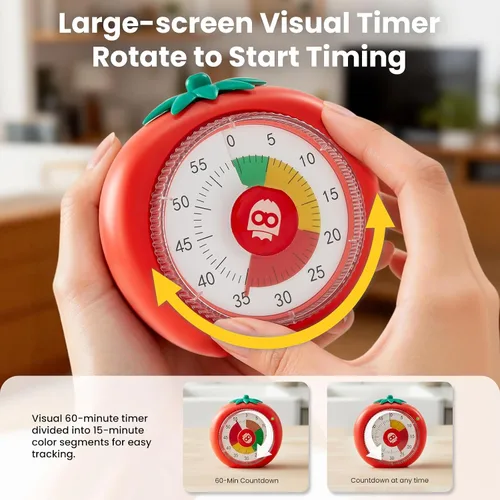 Miniatura 2 de Temporizador visual para niños, temporizador magnético de cuenta regresiva de 60 minutos para aula, oficina, cocina, con funcionamiento silencioso