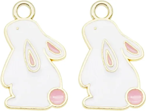 50 dijes de conejo esmaltados blancos con bonitos animales de dibujos animados, colgantes para aretes, joyería, collares, pulseras, Esmalte, Sin