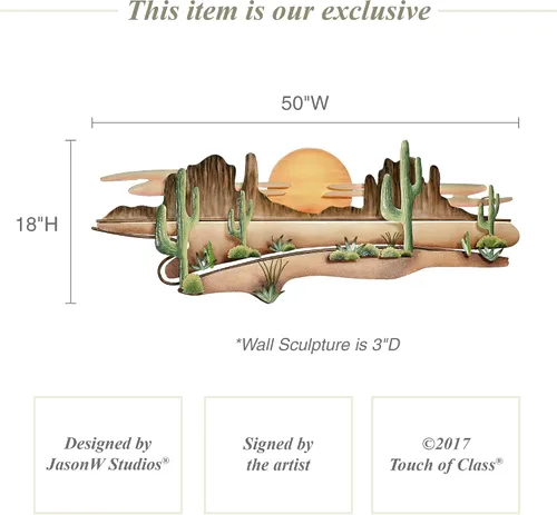 Miniatura 3 de Arte de pared de metal con cactus del desierto del suroeste, escultura de paisaje de atardecer rústico horizontal para decoración del hogar