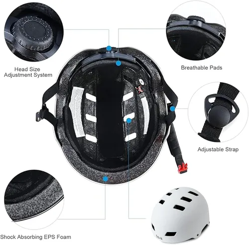Miniatura 4 de Casco de bicicleta en 3 tallas para adolescentes, niños, jóvenes, adultos, Bavilk Casco de monopatín ajustable multideporte para bicicleta, Blanco