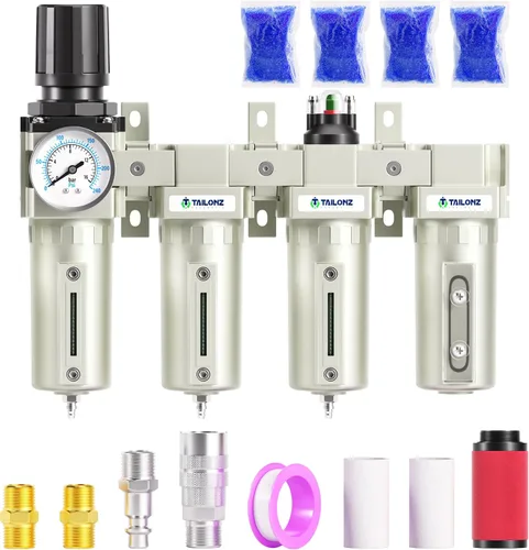 Miniatura 9 de TAILONZ PNEUMATIC 0-240PSI Sistema de secado de aire industrial de tres etapas grado NPT de 1/2 pulgada, filtro de partículas, filtro coalescente
