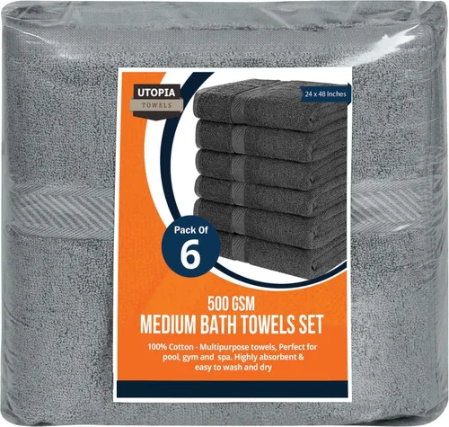 Miniatura 5 de Utopia Towels Juego de 6 toallas de baño medianas de 24 x 48 pulgadas, 100% algodón hilado en anillo de 500 GSM, ligeras y altamente absorbentes