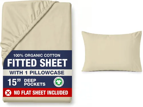 Miniatura 12 de LANE LINEN Juego de 2 piezas con sábana bajera 100% algodón orgánico tamaño individual y 1 funda de almohada, tejido de percal ligero, ultra suave