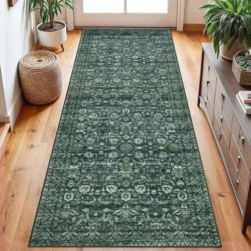 Miniatura 11 de Lansny Alfombra bohemia de 2 x 3 pulgadas, lavable, color negro, azul marino, floral, alfombra de cocina, alfombra de área pequeña de lana