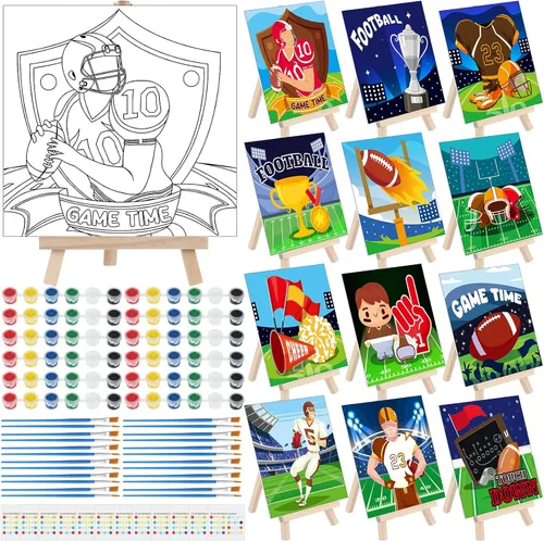 Tenceur Juego de 12 juegos de pintura deportiva de fútbol por números, juego de pintura en lienzo predibujado con caballetes, pinturas y pinceles