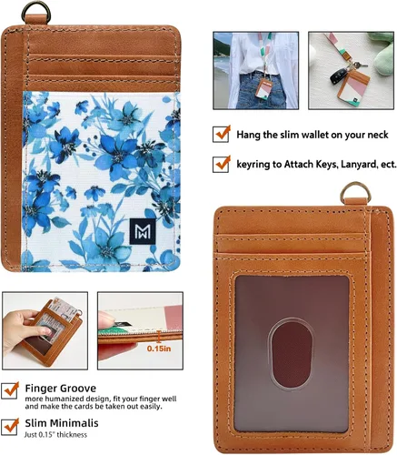 Miniatura 2 de Cartera Porta Tarjetas para Mujeres, Cartera delgada minimalista con bloqueo RFID, carteras de cuero, cartera elástica de bolsillo frontal