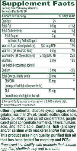 Miniatura 2 de Vitafusion Gomitas con vitaminas Omega-3, sabor a limonada de bayas, vitaminas para la salud del corazón(1) con Omega 3 EPA/DHA y vitaminas A, C, D