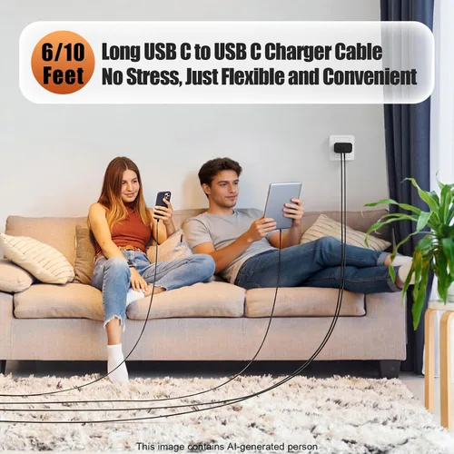 Miniatura 6 de Cargador dual tipo C de 45 W de carga rápida para Samsung, PD 3.0 GaN bloque de cargador de teléfono Android súper rápido con cable USB C largo